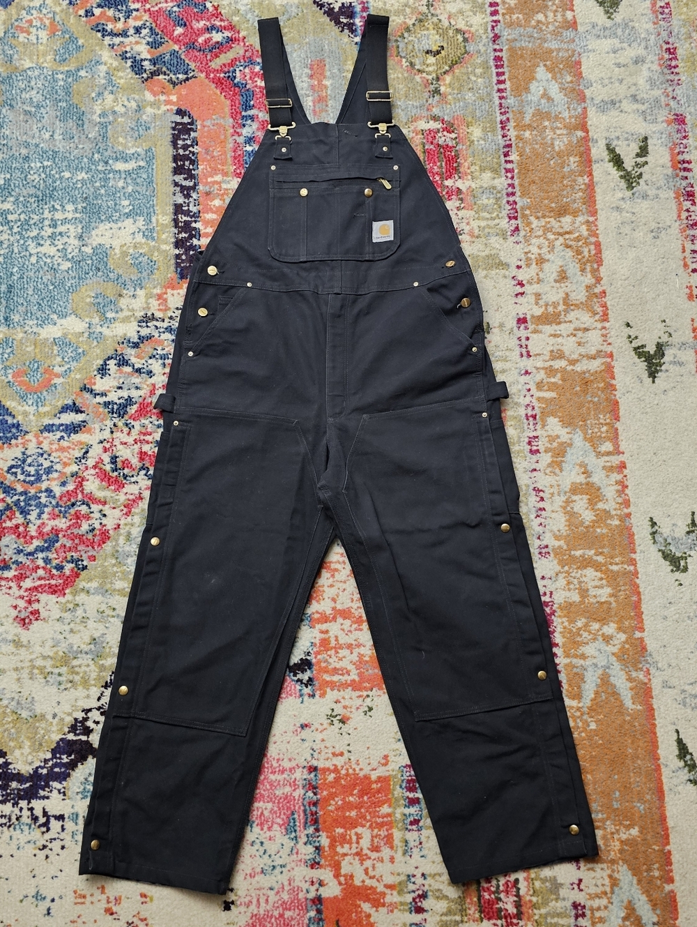 Carhartt R37 BLK Double Knee Black Duck Bib Overalls Mens 38x30 Loose Fit